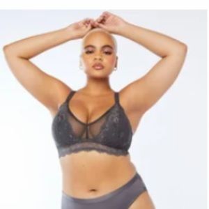 SavageX Fenty Floral Lace and Mesh Bralette, in blackened grey pearl. Size 1X